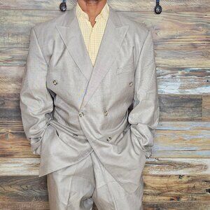 NWOT Luciano Carreli Silk Wool Italy Double Breasted Dual Vent Suit 54L X 46W